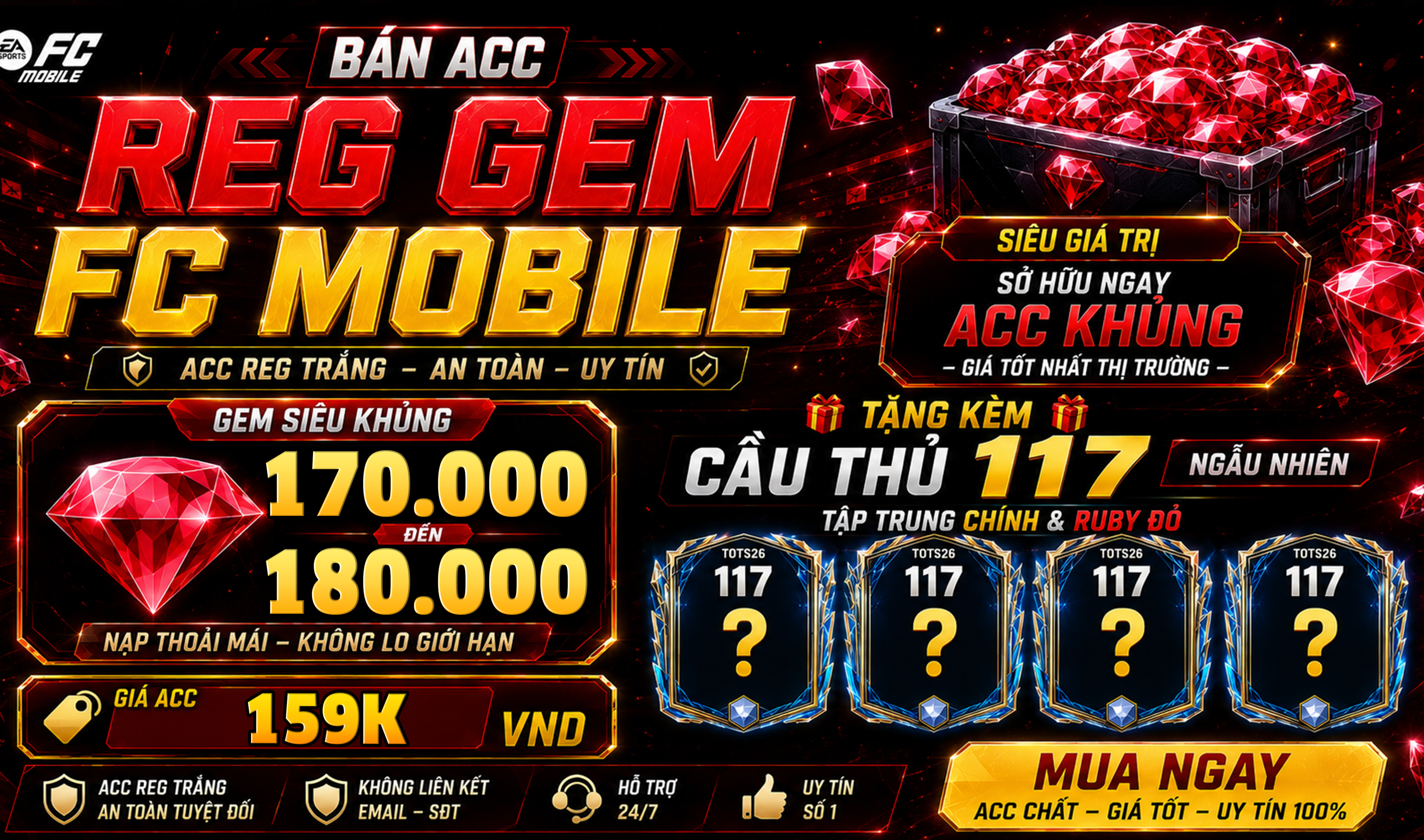 Acc Gem 170k - 180k Ruby, Reg Vé Quay FC Và Cầu Thủ Ovr 117